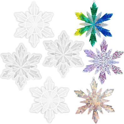 4Pcs Christmas Resin Schneeflocken Harzformen für Weihnachtsanhänger