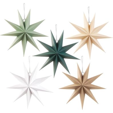 5er Set Papiersterne 30cm Weihnachtssterne Dunkelgrün Beige Deko