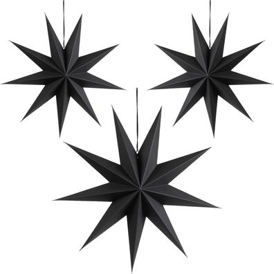 Schwarze Papier Sterne 30cm 3er Set Deko Weihnachtsstern Neuneck
