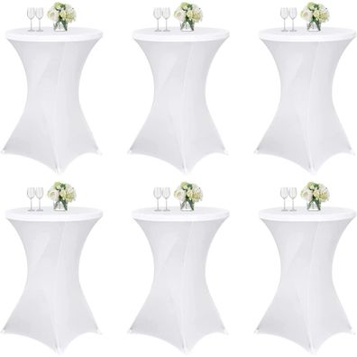6er Set weiße Spandex Stretch Tischdecken Ø80cm für runde Tische