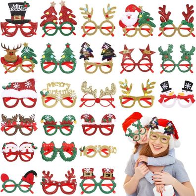 24 Stück Weihnachtsbrillen Set Glitzer Partybrillen Kinder festliche Fotobox