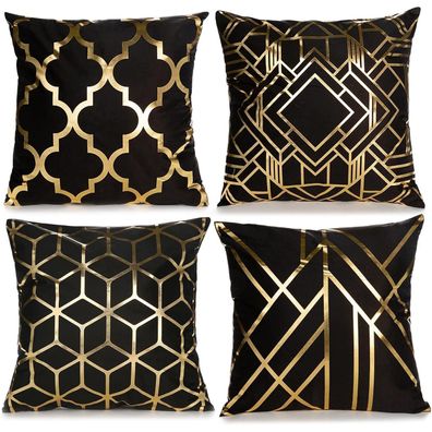 Samt Kissenbezug 45x45cm Set quadratische dekorative Sofakissen Schwarz Gold