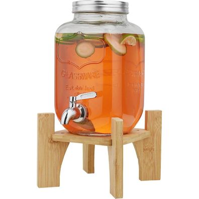 Hiziwimi 4L Getränkespender Glas Ständer Zapfhahn Edelstahl Bambus