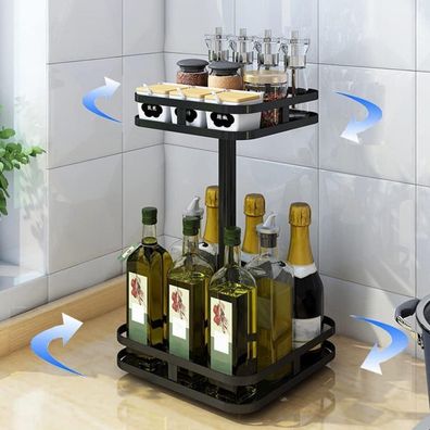 Drehbares Gewürzregal Schwarz 2 Etagen Quadratisch Lazy Susan