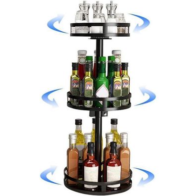 Drehbares Gewürzregal Schwarz 3-Etagen Rund Lazy Susan-Küchenregal