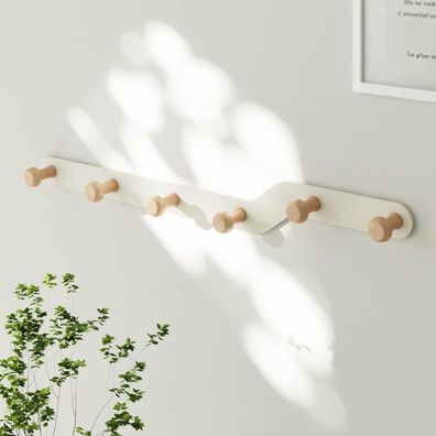 Garderobenleiste Kindergarderobe Wandhaken Holz Cremefarben 6 Haken