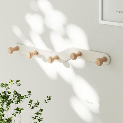 YunNasi Kindergarderobe Wandhaken Hakenleiste Holz 5 Haken Cremefarben