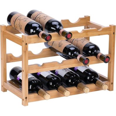 Weinregal Bambus Halter Lagerung Küche Bar 3 Etagen 12 Flaschen