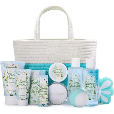 Jasmin Badeset 11 tlg. Frauen Geschenkkorb Ätherisches Öl Duschgel Schaumbad