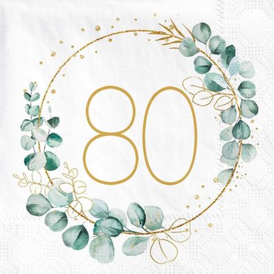 Sprinlot 80. Geburtstag Eukalyptus Servietten 40 Stück Grün Gold Tischdekoration