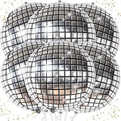 Discokugel Luftballon Silber 22 Zoll 4D für Silvester Geburtstag Karneval