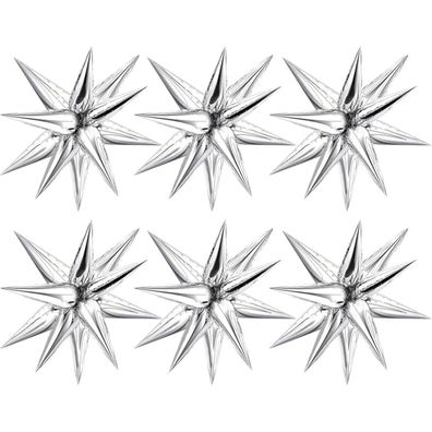 VIKY® 6 Stück Silber Explosionsstern Luftballons 22 Zoll - Party Deko