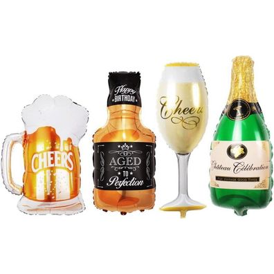 4er Set Champagner Wein Bier Flaschen Helium Luftballons Party Dekoration