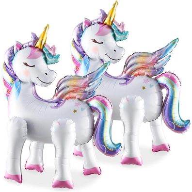 2x Einhorn Folienballon 3D Stehend Beinen Helium Deko Mädchen Kinder Party