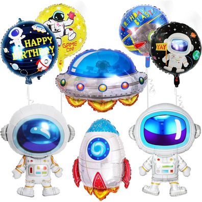 8 Stück Weltraum Astronaut Rakete Helium Luftballons Jungen Party Dekoration