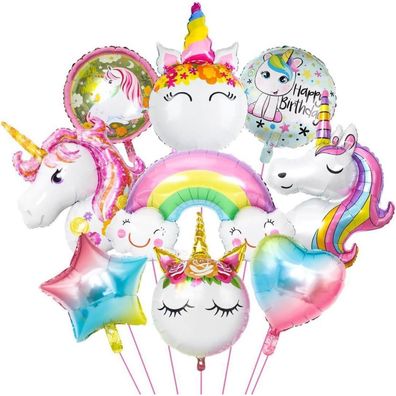 9er Einhorn Luftballon Set XXL Folienballon Regenbogen Stern Herz Helium Ballon