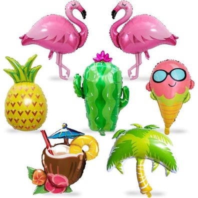 Hawaii Party Folienballon 7er Set Flamingo Ananas Kaktus Luftballons Sommer