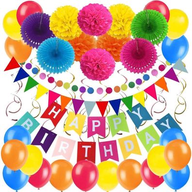 Geburtstagsdekoration Zerodeco Happy Birthday Party Set Pompoms Ballons