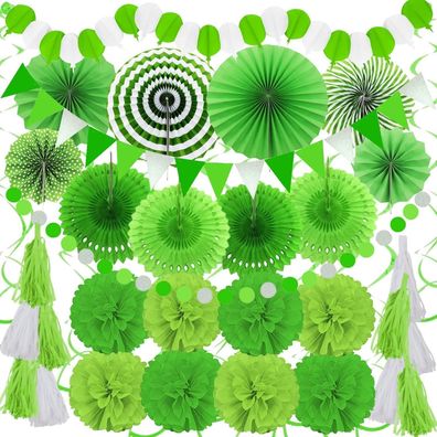 Zerodeco Party Deko Set 41-teilig Grün Papier Pompoms Girlande