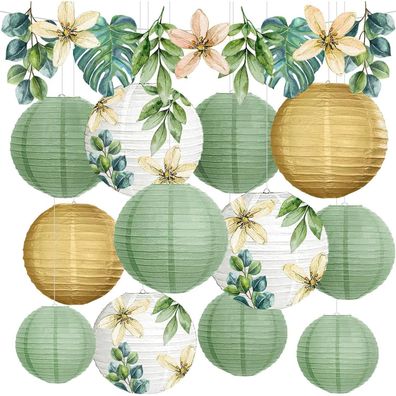 Salbeigrün Eukalyptus Lampions Papierlaternen 13-teiliges Set