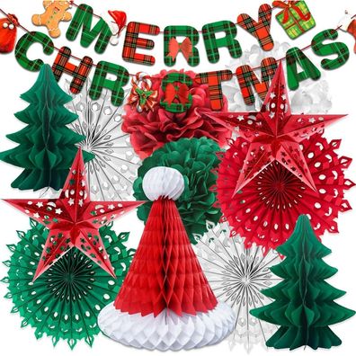 Wiederverwendbare Weihnachtsdeko Set Banner Papierfächer Baumschmuck