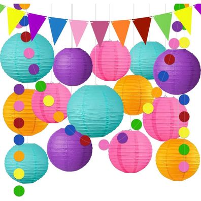 Bunte Papierlaterne 16er Set Party Deko Hochzeit Kindergeburtstag