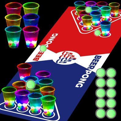 32 leuchtende Party-Tassen Rot Blau 12 leuchtende Pongs Disco Festivals