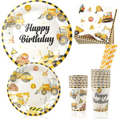 Baustellen Partygeschirr Bagger Baustelle Partyset 100-tlg. Kindergeburtstag