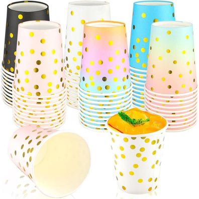 50x Dot Pappbecher Einweg Bunt 250ml Gold Party Hochzeit Kinder