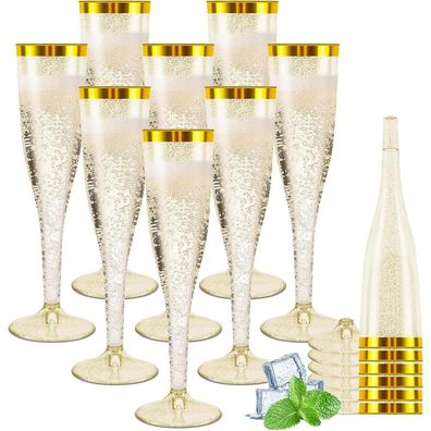 60 Stück Sektgläser Kunststoff 150ml Goldene Kante und Glitter Sektglas