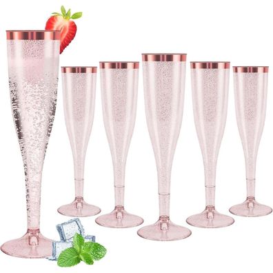 30x Sektgläser Plastik 150ml Roségold Kante Glitter Mehrweg für Party Hochzeit
