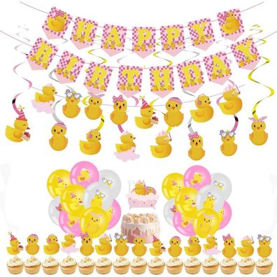 77-teiliges Enten-Themenparty-Deko-Set in Rosa und Gelb