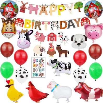 Bauernhof Tier Partydekorationen Folienballons Cupcake Topper Mädchen Jungen