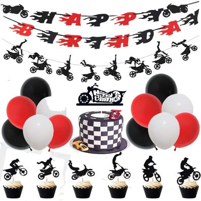 60 Stück Dirt Bike Geburtstag Party Deko Motocross Banner Cupcake Topper