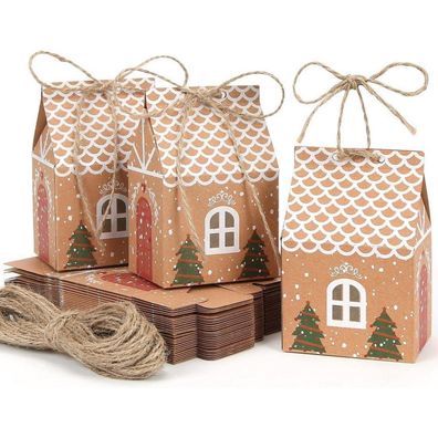 30x Weihnachten Geschenkbox Kraftpapier Süßigkeitenbox Hanfseil Gelb