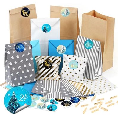 Adventskalender zum Befüllen Tüten 26 Papiertüten Zahlen Aufkleber DIY