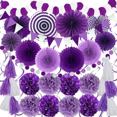 Zerodeco Lila Party Dekoration Papier Pompoms Girlande Set 41 Stück