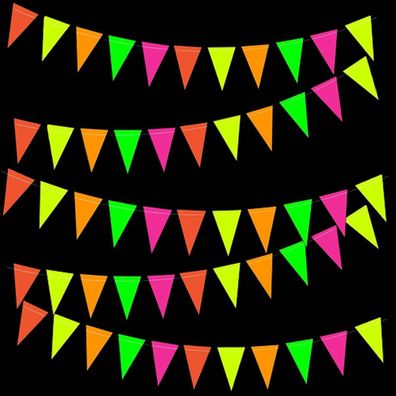 VIKY® Neon Party Deko, Schwarzlicht Papiergirlande & Wimpelkette