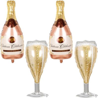 4 Stück Champagner Wein Folienballon XXL Rosegold Sektflasche Weinglas Helium