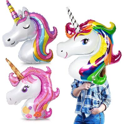 3er Set Einhorn Folienballon XXL Aluminiumfolie Luftballons Unicorn Heliumballon