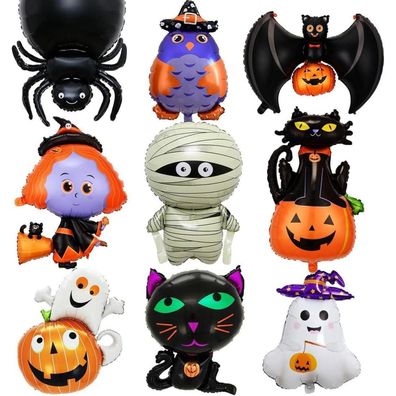 9 Stück Halloween XXL Folienballon Kürbis Schwarze Katze Hexe Geist Fledermaus
