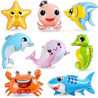 8 Stück Meerestiere XXL Folienballons Fisch Delfin Seepferdchen - Party
