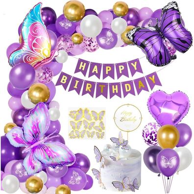 Schmetterling Geburtstag Deko Set XXL Luftballons Mädchen Lila Party