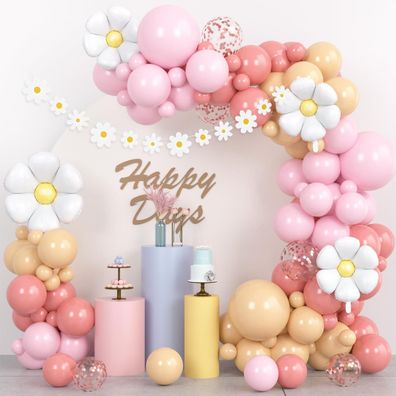 Gänseblümchen Geburtstag Luftballons Set Pastell Rosa Girlande Kit Boho Party