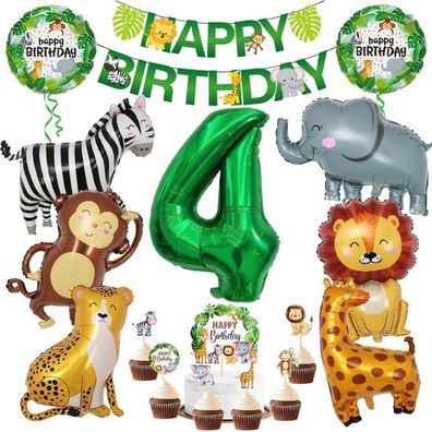 Dschungel Deko 4. Geburtstag Safari Tiere Party Dekoration 17tlg. Waldtiere