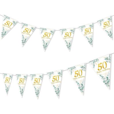 50. Geburtstag Deko Grün Gold Wimpelkette Happy Birthday Girlande 50 Frauen