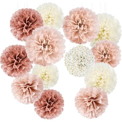 YBwanli Pompons Seidenpapier Deko Set 13-teilig Rosegold Hochzeit