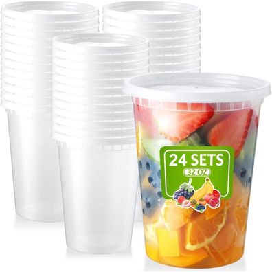 24er Set Kunststoffbehälter mit Deckel 950ml Auslaufsicher
