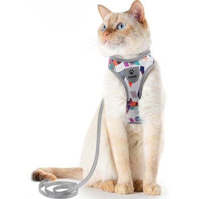 Supet Katzengeschirr und Leine Set Fluchtsicher Katzenweste Grau M M