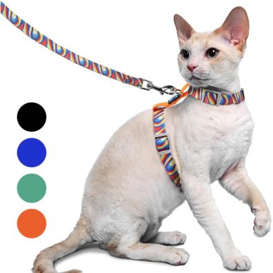 Supet Katzengeschirr Leine ausbruchsicher verstellbar Katzenweste Orange M